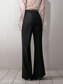 MOTF PREMIUM WOMEN'S SOLID COLOR ELASTIC WAIST FLARE PANTS - Black - View 5