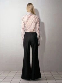 MOTF PREMIUM WOMEN'S SOLID COLOR ELASTIC WAIST FLARE PANTS - Black - View 4