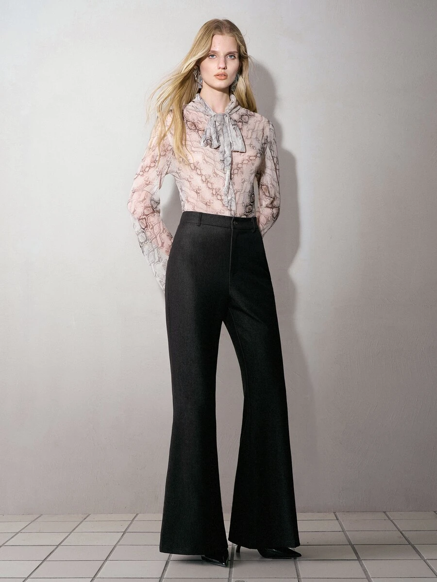 MOTF PREMIUM WOMEN'S SOLID COLOR ELASTIC WAIST FLARE PANTS - Black - View 1