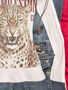 SHEIN EZwear 95%棉女款V領修身長袖T恤，休閒街頭風極簡日常外穿派對聚會復古龐克Y2K上衣，米白色 - 彩色 - 查看 5