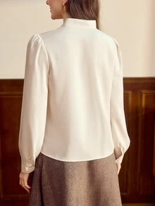 Vintamour Vintage French Elegant Women's Blouse With Bowknot Pleats And Buttons Casual Office Teachers' Day Top Off White Autumn Fall Winter 2026 Back To School - Apricot - View 7