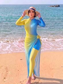 Swim Shayni 漸層拉鍊多件式優雅保守女款泳衣套裝 - 彩色 - 查看 1