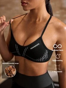 Powerista 女款露背掛脖運動內衣 跑步健身運動外穿 透氣健身房無縫 黑白配色 性感 全季節休閒 - 黑色 - 查看 6