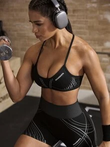 Powerista 女款露背掛脖運動內衣 跑步健身運動外穿 透氣健身房無縫 黑白配色 性感 全季節休閒 - 黑色 - 查看 4