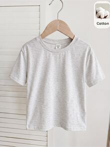 SHEIN 青少年女孩針織素色圓領修身休閒T恤 - 灰色 - 查看 7