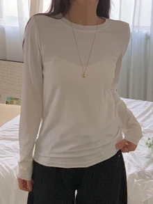 DAZY Autumn Casual Versatile Solid Color Long Sleeve T-Shirt - White - View 8