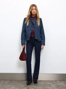 Nöista Dark Blue Double-Breasted Denim Jacket With Metal Buttons. Smart Casual Layer For Office And Weekend Looks. Cozy - Blue - View 5