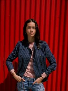 Nöista Dark Blue Double-Breasted Denim Jacket With Metal Buttons. Smart Casual Layer For Office And Weekend Looks. Cozy - Blue - View 11