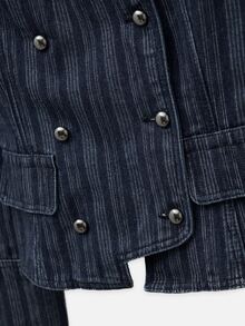 Nöista Dark Blue Double-Breasted Denim Jacket With Metal Buttons. Smart Casual Layer For Office And Weekend Looks. Cozy - Blue - View 16