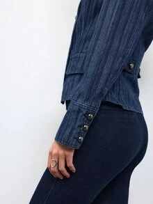 Nöista Dark Blue Double-Breasted Denim Jacket With Metal Buttons. Smart Casual Layer For Office And Weekend Looks. Cozy - Blue - View 10