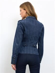 Nöista Dark Blue Double-Breasted Denim Jacket With Metal Buttons. Smart Casual Layer For Office And Weekend Looks. Cozy - Blue - View 8