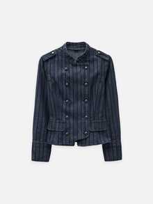 Nöista Dark Blue Double-Breasted Denim Jacket With Metal Buttons. Smart Casual Layer For Office And Weekend Looks. Cozy - Blue - View 13
