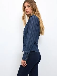 Nöista Dark Blue Double-Breasted Denim Jacket With Metal Buttons. Smart Casual Layer For Office And Weekend Looks. Cozy - Blue - View 4