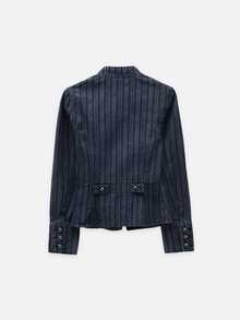 Nöista Dark Blue Double-Breasted Denim Jacket With Metal Buttons. Smart Casual Layer For Office And Weekend Looks. Cozy - Blue - View 14
