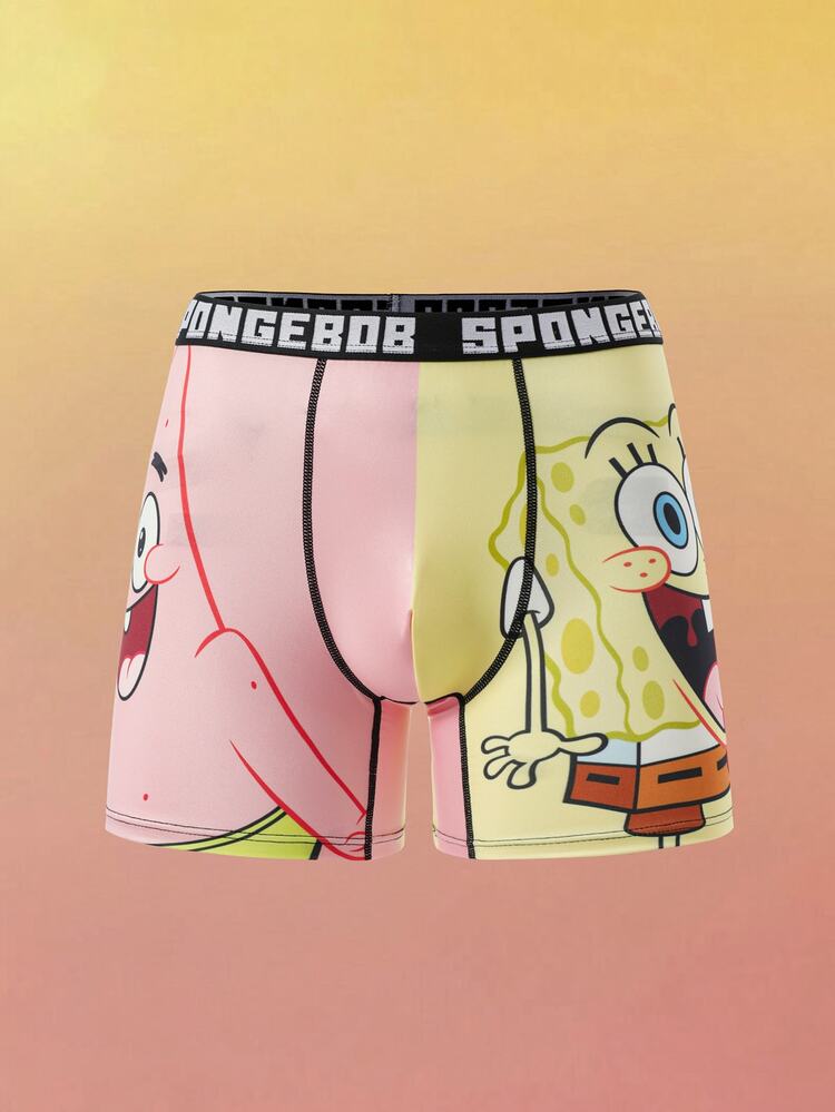 SpongeBob SquarePants | SHEIN Men's Letter Cartoon Print Casual Daily Boxer Briefs - Multicolor - View 3
