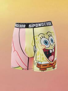 SpongeBob SquarePants | SHEIN 男士字母卡通印花休閒日常四角內褲 - 彩色 - 查看 1