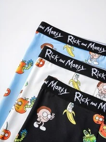 Rick and Morty X SHEIN سروال داخلي رجالي بطبعة كرتونية مضحكة - أبيض وأسود - مشاهدة 5