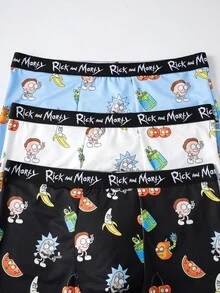 Rick and Morty X SHEIN سروال داخلي رجالي بطبعة كرتونية مضحكة - أبيض وأسود - مشاهدة 4