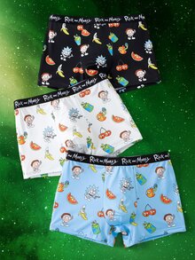 Rick and Morty X SHEIN سروال داخلي رجالي بطبعة كرتونية مضحكة - أبيض وأسود - مشاهدة 1
