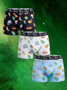 Rick and Morty X SHEIN سروال داخلي رجالي بطبعة كرتونية مضحكة - أبيض وأسود - مشاهدة 3