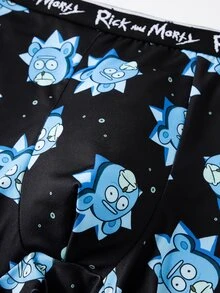 Rick and Morty X SHEIN 男士趣味卡通印花四角內褲 - 黑色 - 查看 4