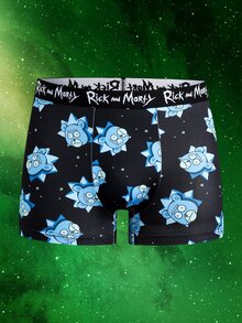 Rick and Morty X SHEIN 男士趣味卡通印花四角內褲 - 黑色 - 查看 7