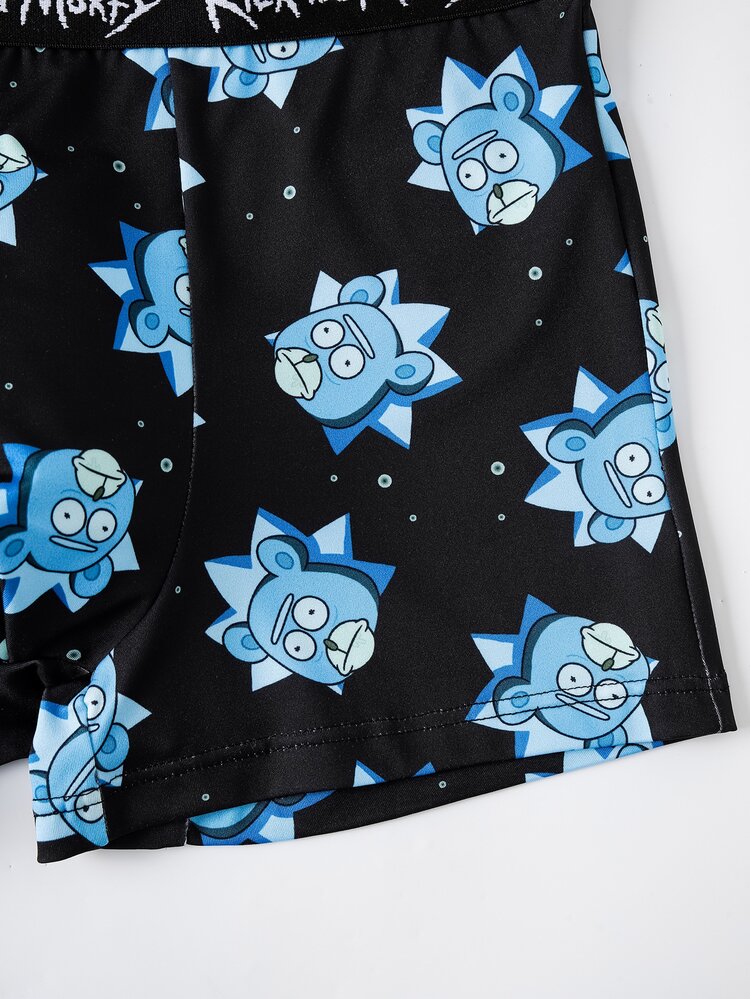 Rick and Morty X SHEIN Men's Funny Cartoon Print Boxer Briefs - Black - View 5