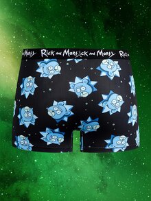 Rick and Morty X SHEIN 男士趣味卡通印花四角內褲 - 黑色 - 查看 2
