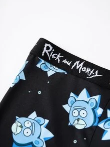 Rick and Morty X SHEIN 男士趣味卡通印花四角內褲 - 黑色 - 查看 3