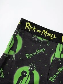 Rick and Morty X SHEIN Celana Dalam Boxer Pria Kasual dengan Motif Huruf dan Pinggang Elastis - Hitam dan Putih - View 7
