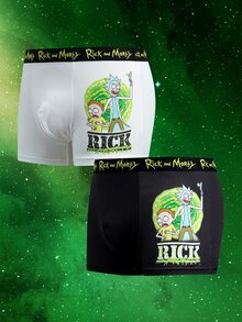 Rick and Morty X SHEIN Celana Dalam Boxer Pria Kasual dengan Motif Huruf dan Pinggang Elastis - Hitam dan Putih - View 3