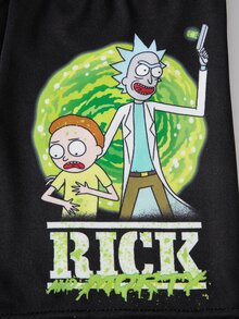 Rick and Morty X SHEIN Celana Dalam Boxer Pria Kasual dengan Motif Huruf dan Pinggang Elastis - Hitam dan Putih - View 12