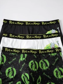 Rick and Morty X SHEIN Celana Dalam Boxer Pria Kasual dengan Motif Huruf dan Pinggang Elastis - Hitam dan Putih - View 6