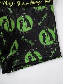 Rick and Morty X SHEIN Celana Dalam Boxer Pria Kasual dengan Motif Huruf dan Pinggang Elastis - Hitam dan Putih - View 9