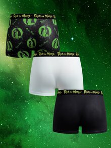 Rick and Morty X SHEIN Celana Dalam Boxer Pria Kasual dengan Motif Huruf dan Pinggang Elastis - Hitam dan Putih - View 2