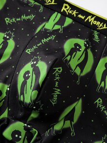 Rick and Morty X SHEIN Celana Dalam Boxer Pria Kasual dengan Motif Huruf dan Pinggang Elastis - Hitam dan Putih - View 8