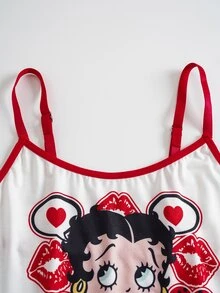 Betty Boop x SHEIN 聯名女童內衣套裝，背心 + 紅色印花四角內褲 2 件組 - 紅色 - 查看 9