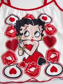 Betty Boop x SHEIN 聯名女童內衣套裝，背心 + 紅色印花四角內褲 2 件組 - 紅色 - 查看 10