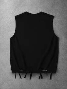 ROMWE MEN Street Life Men's Dark Hip-Hop Print Colorblock Crew Neck Distressed Tank Top - Black - View 2
