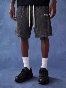 ROMWE MEN Essentials Quần short nam dáng đứng phối patchwork giặt wash mài rách - Xám - Xem 3