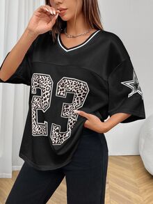SHEIN PETITE Pink Mesh Women's Printed T-Shirt Jersey Street Girl,Petite Women - Black - View 6