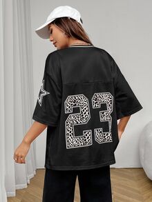 SHEIN PETITE Pink Mesh Women's Printed T-Shirt Jersey Street Girl,Petite Women - Black - View 2