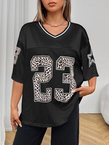 SHEIN PETITE Pink Mesh Women's Printed T-Shirt Jersey Street Girl,Petite Women - Black - View 7
