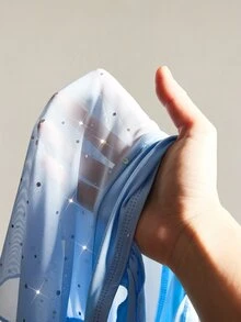 SHEIN ICON Shiny Fabric Asymmetrical Mesh Hem Women Tank Top - Baby Blue - View 10