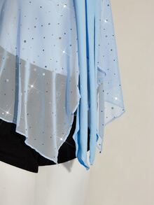 SHEIN ICON Shiny Fabric Asymmetrical Mesh Hem Women Tank Top - Baby Blue - View 8