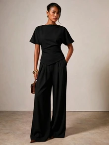 COSMINA Women's Casual Elegant Basic Top And Pants 2 Pieces Set - Black - View 6