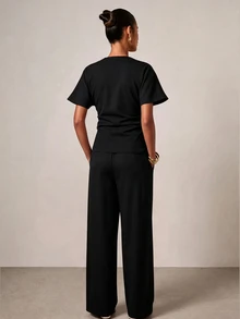 COSMINA Women's Casual Elegant Basic Top And Pants 2 Pieces Set - Black - View 2