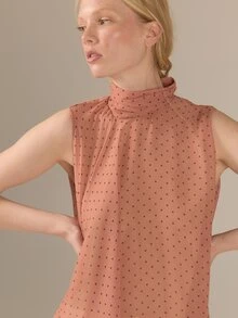 KÆRIA Hus 垂墜掛脖雪紡上衣 粉色波點 柔美流暢 適合通勤穿搭 - 彩色 - 查看 4