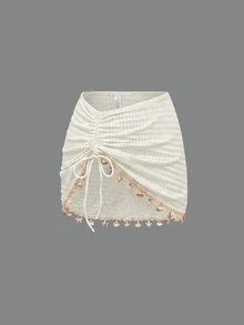 Swim Oasis-D Women's Solid Color Spaghetti Strap Front Shell Chain Decor Two Pieces Swimsuit - Beige - View 5