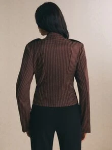 Poéselle Women's Fashionable Elegant Double-Breasted Striped Long Sleeve Jacket Streetwear - Brown - View 3